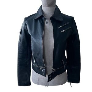 Black Leather Moto Biker Motorcycle Jacket Size XSmall